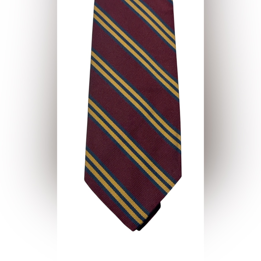 Robert Talbott Hubert T White Designer Silk Tie Burgundy Gold Stripe 3.25